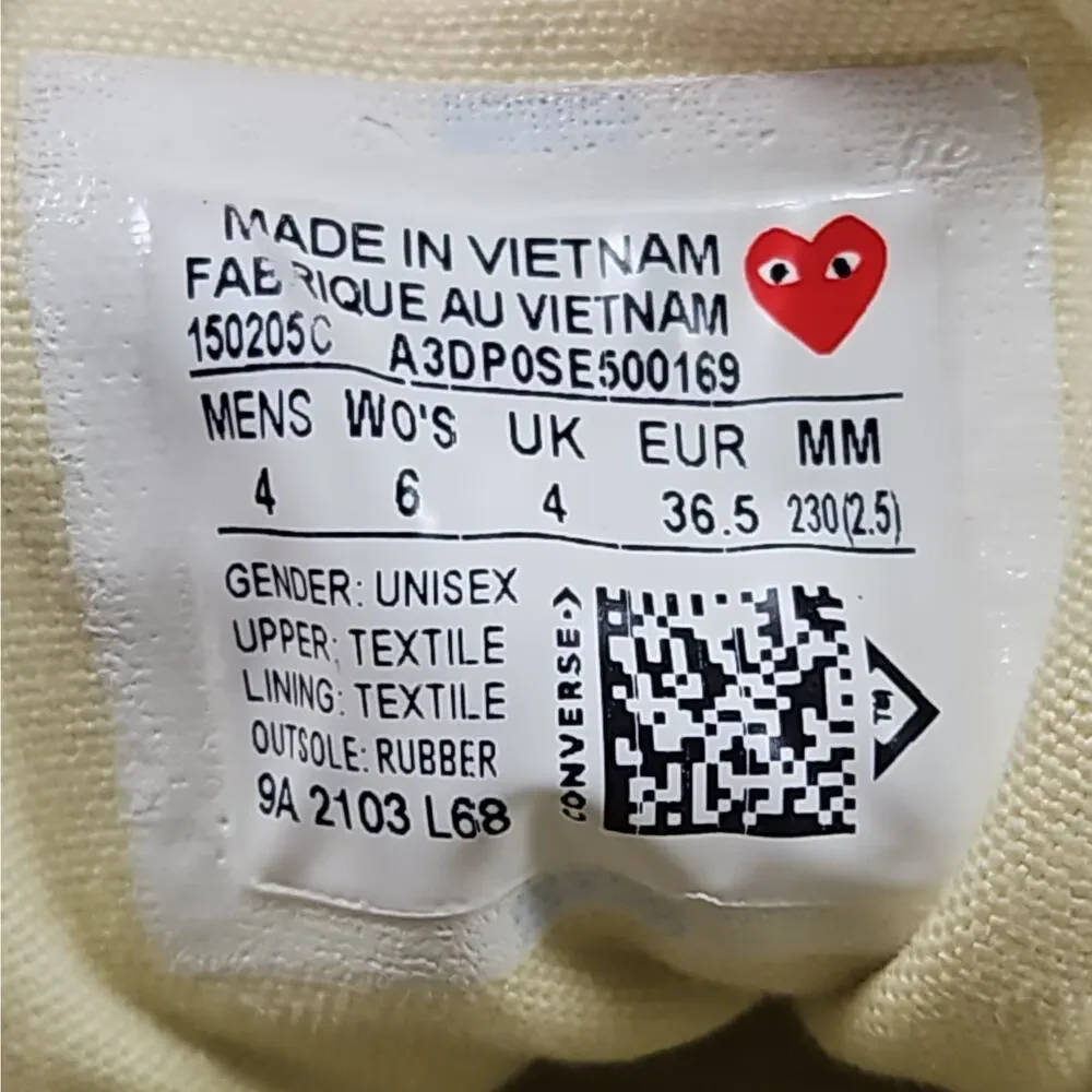 Unisex M4 W6 Chuck 70 High Milk White CDG Heart Sneakers by Converse